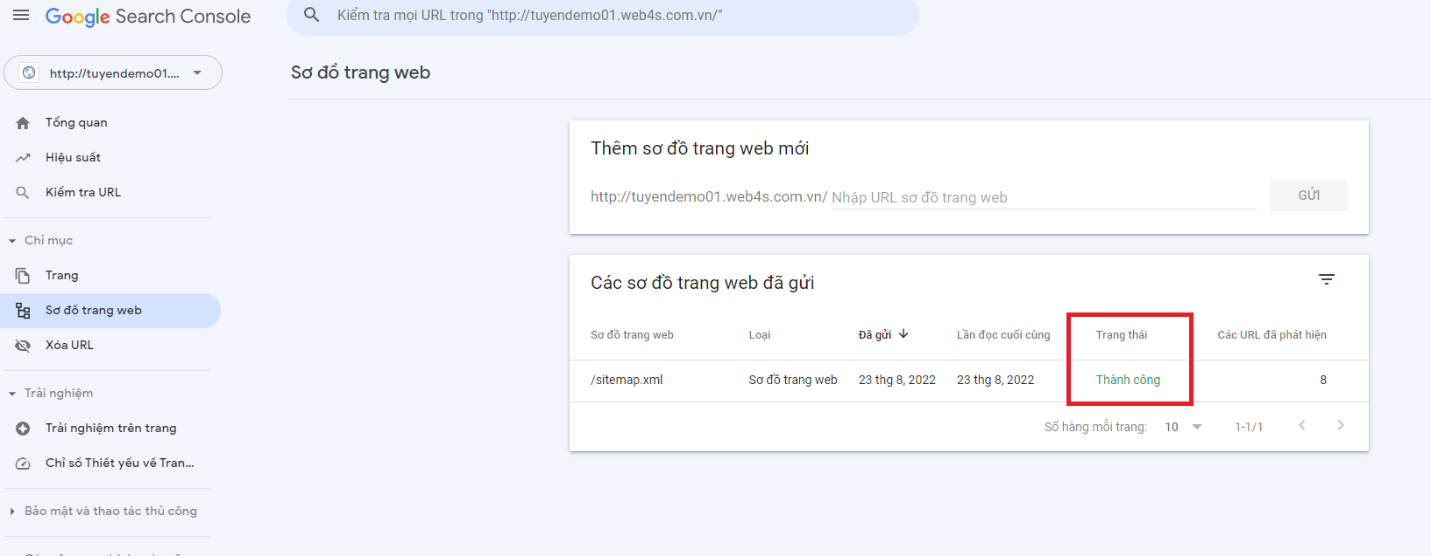 Sau khi thêm xong load lại trang , check trạng thái Thành công là up xong